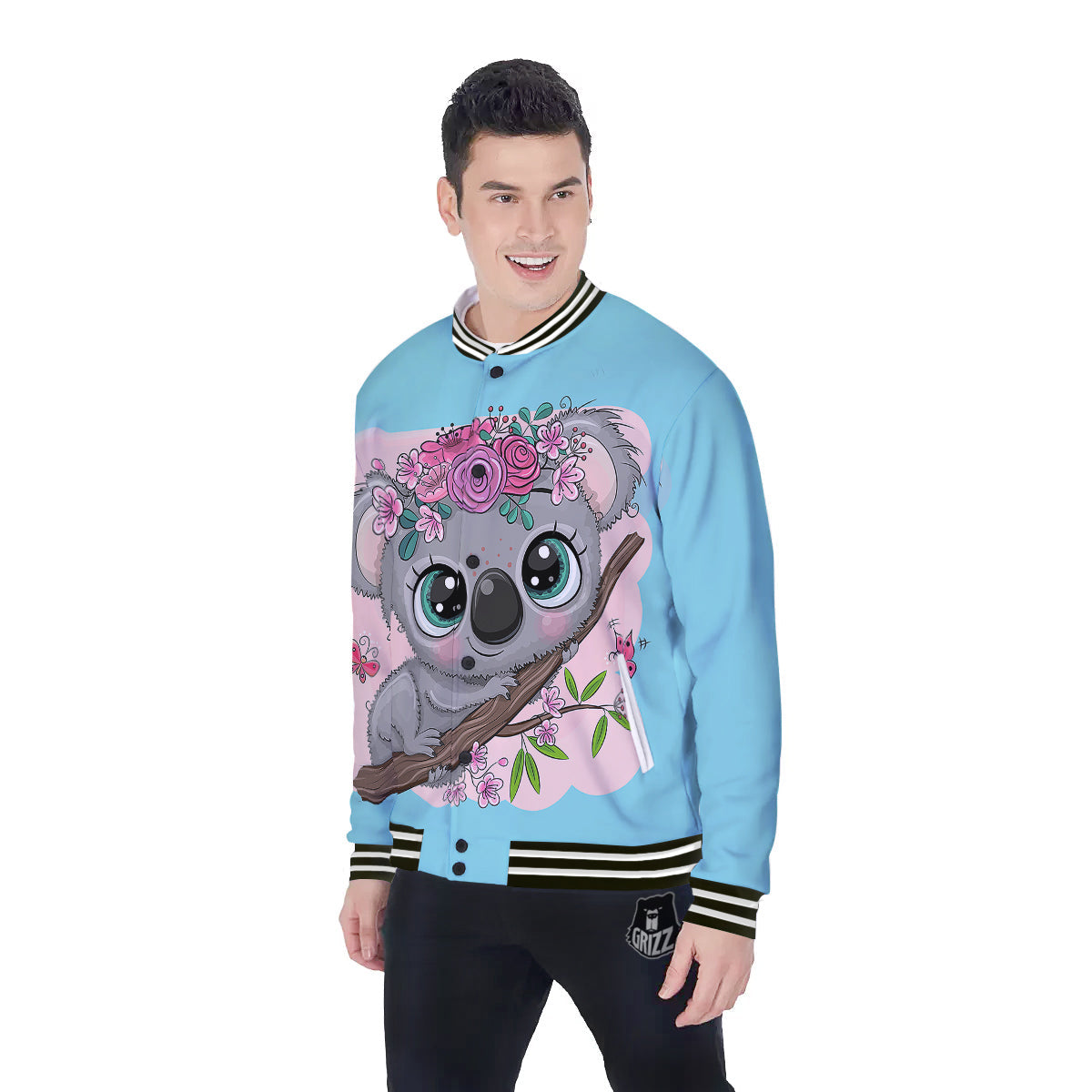 Koala Cute Print Baseball Jacket-grizzshop