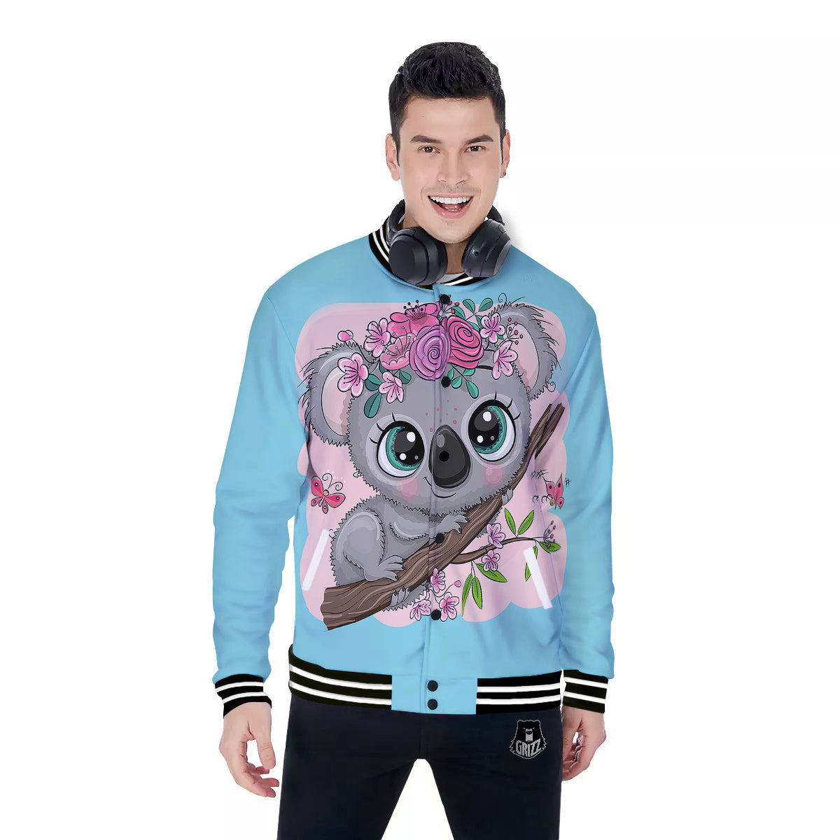 Koala Cute Print Baseball Jacket-grizzshop
