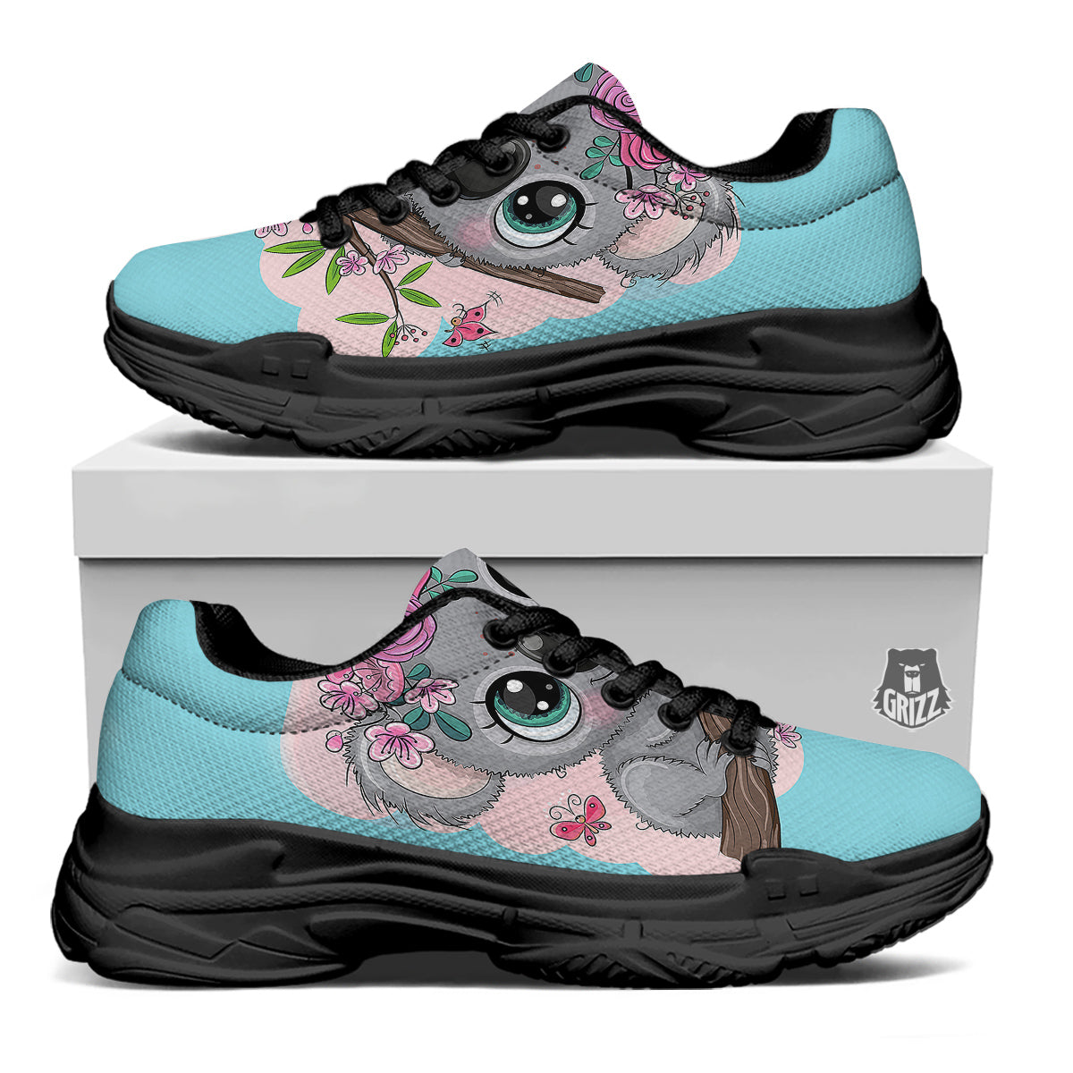 Koala Cute Print Black Chunky Shoes-grizzshop