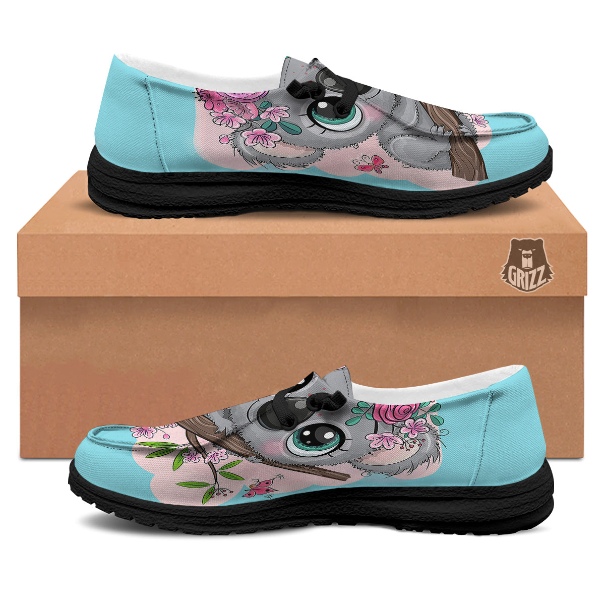 Koala Cute Print Black Loafers-grizzshop