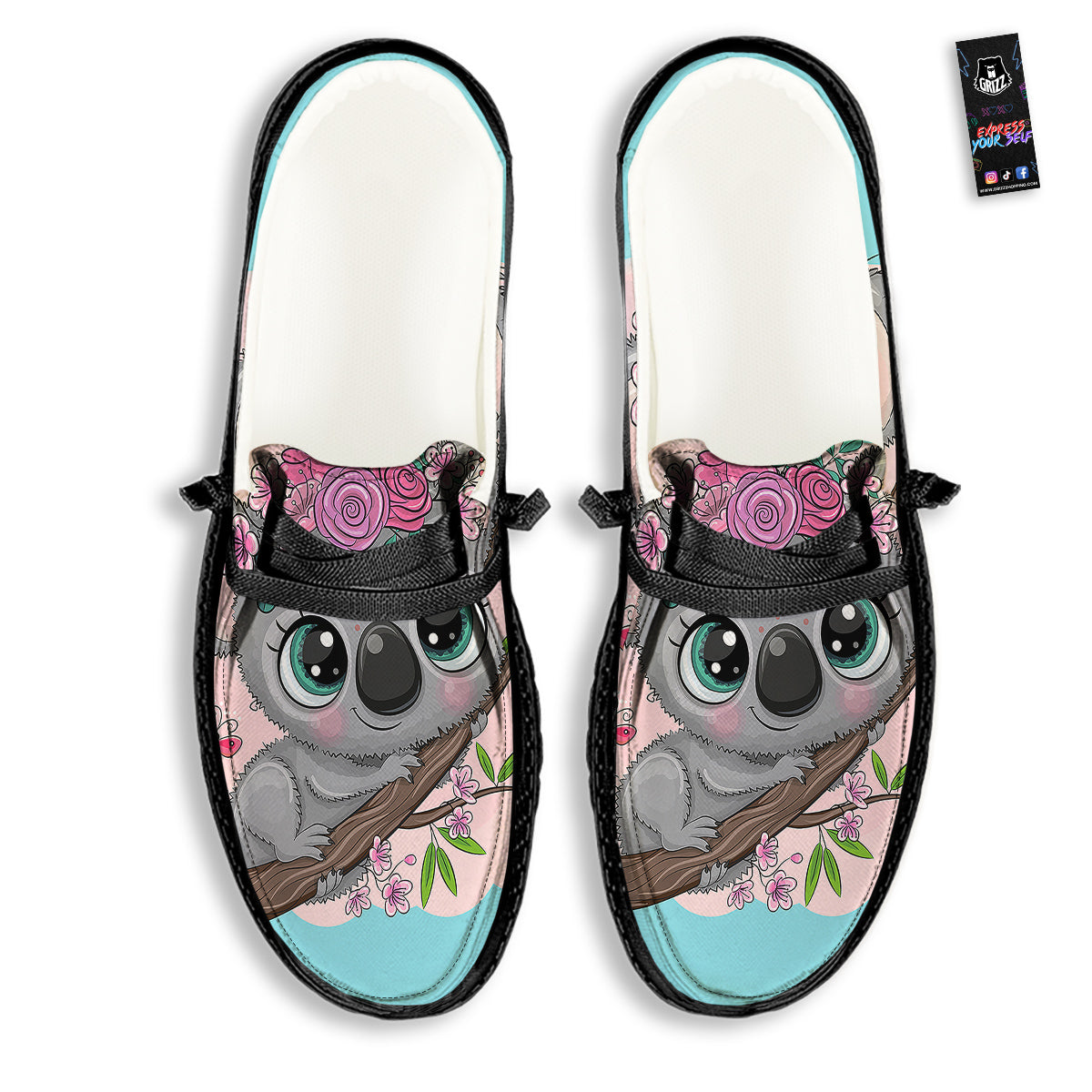 Koala Cute Print Black Loafers-grizzshop