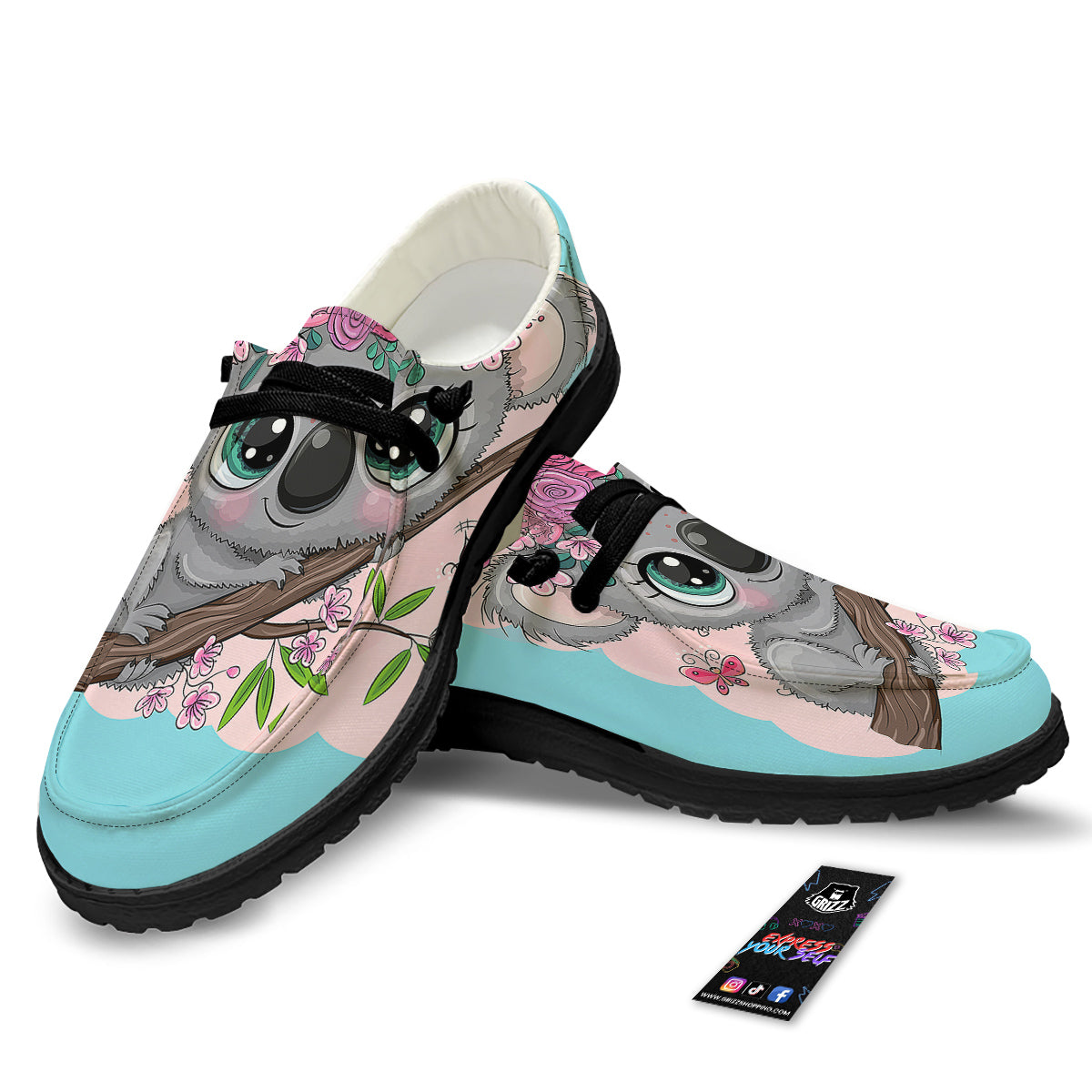 Koala Cute Print Black Loafers-grizzshop
