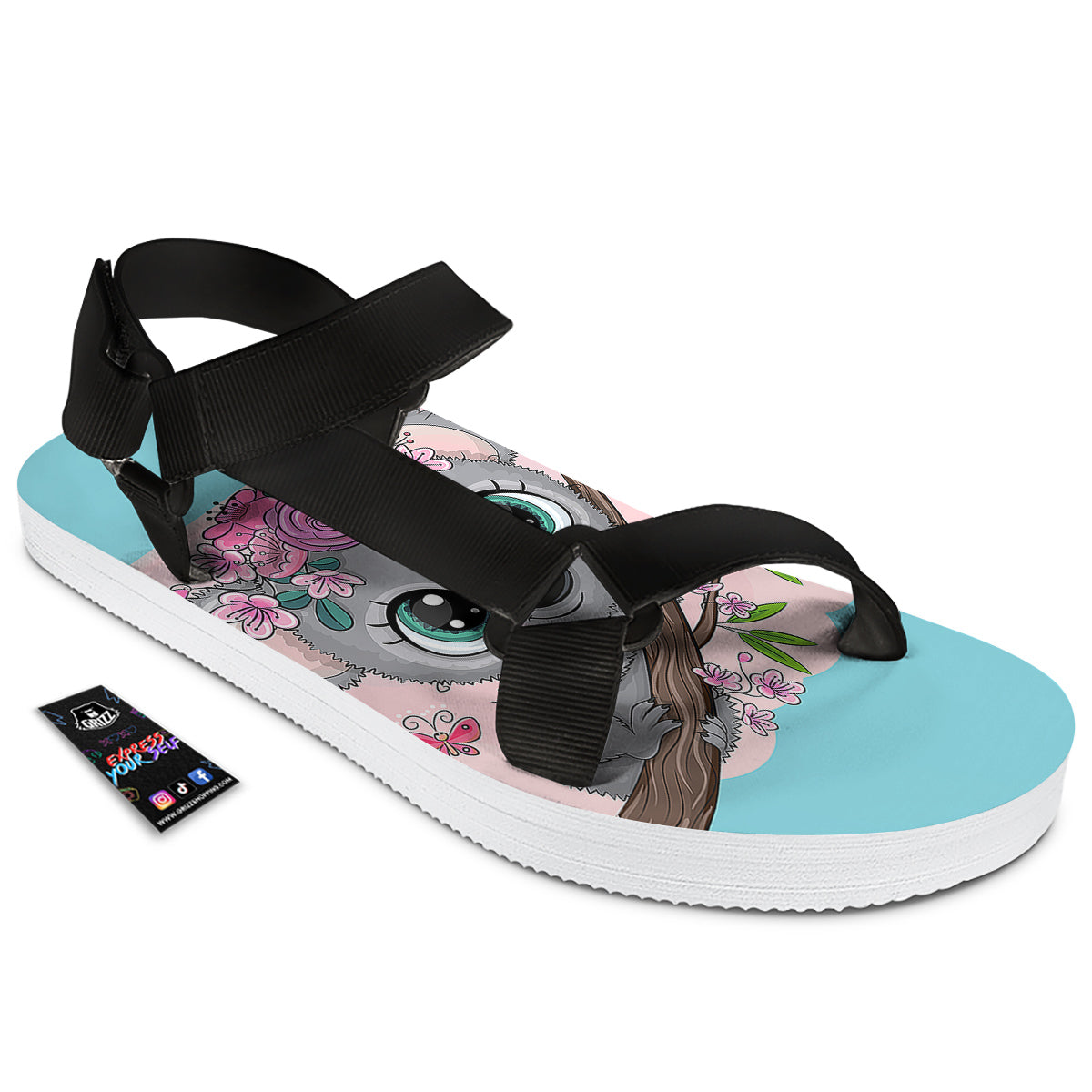Koala Cute Print Black Open Toe Sandals-grizzshop