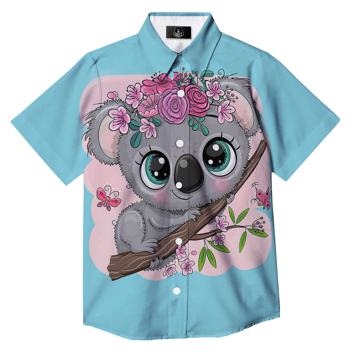 Koala Cute Print Button Up Shirt-grizzshop