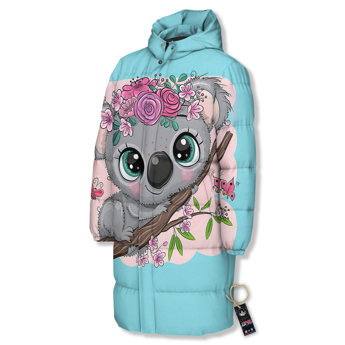 Koala Cute Print Long Down Jacket-grizzshop