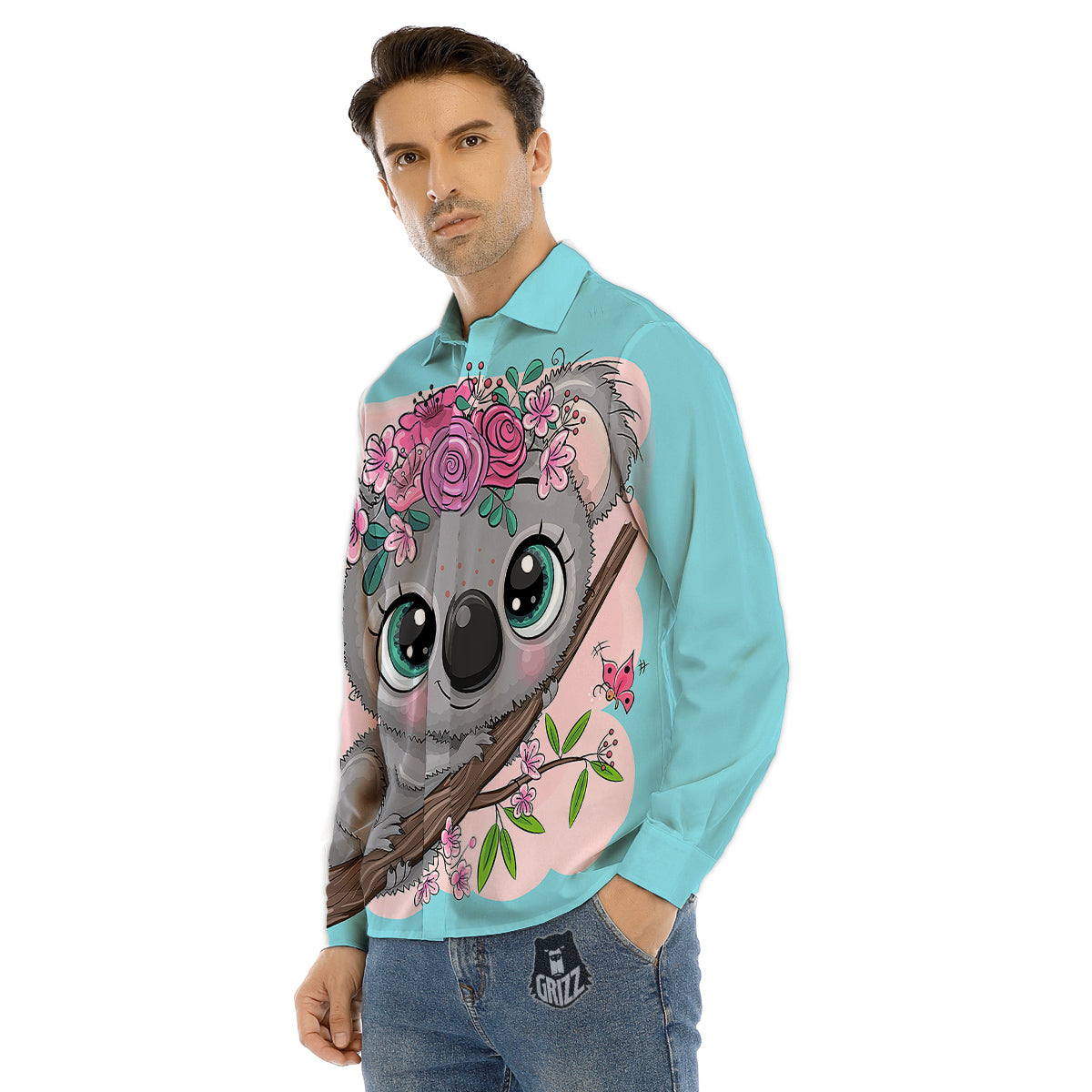 Koala Cute Print Men's Dress Shirts-grizzshop