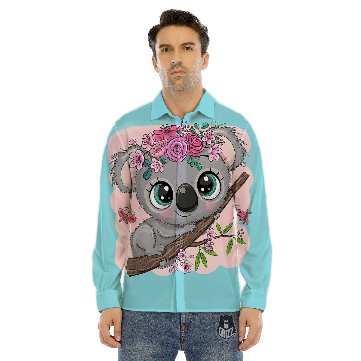 Koala Cute Print Men's Dress Shirts-grizzshop