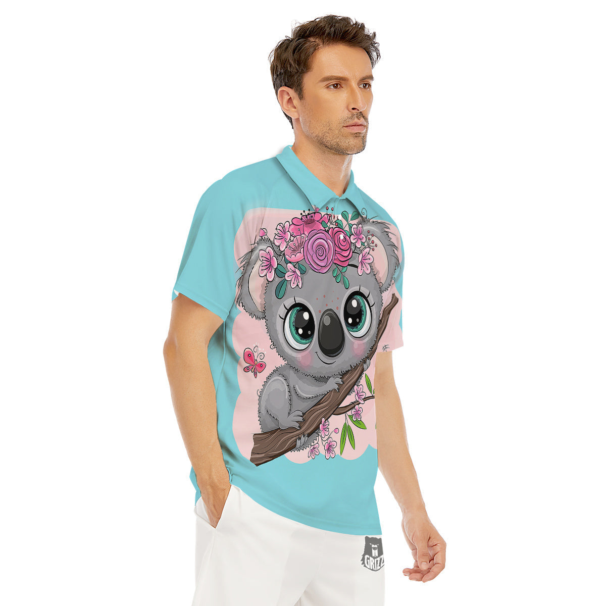 Koala Cute Print Men's Golf Shirts-grizzshop