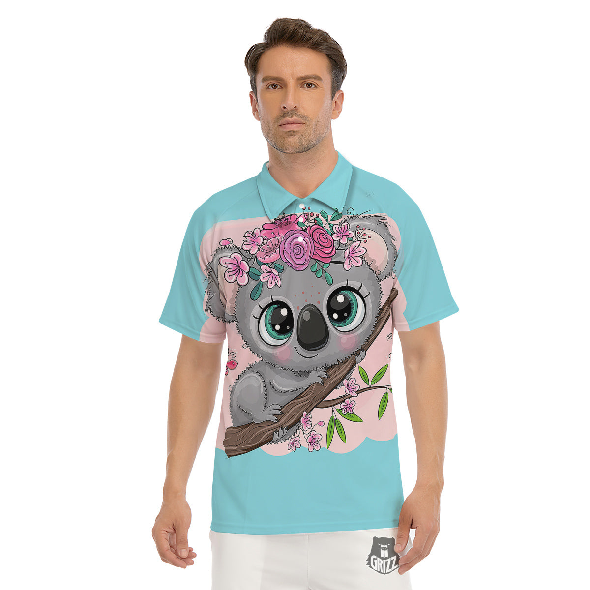 Koala Cute Print Men's Golf Shirts-grizzshop