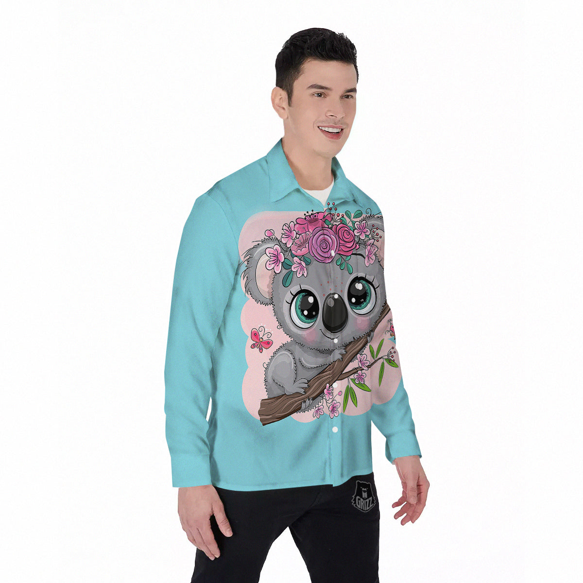 Koala Cute Print Men's Long Sleeve Shirts-grizzshop
