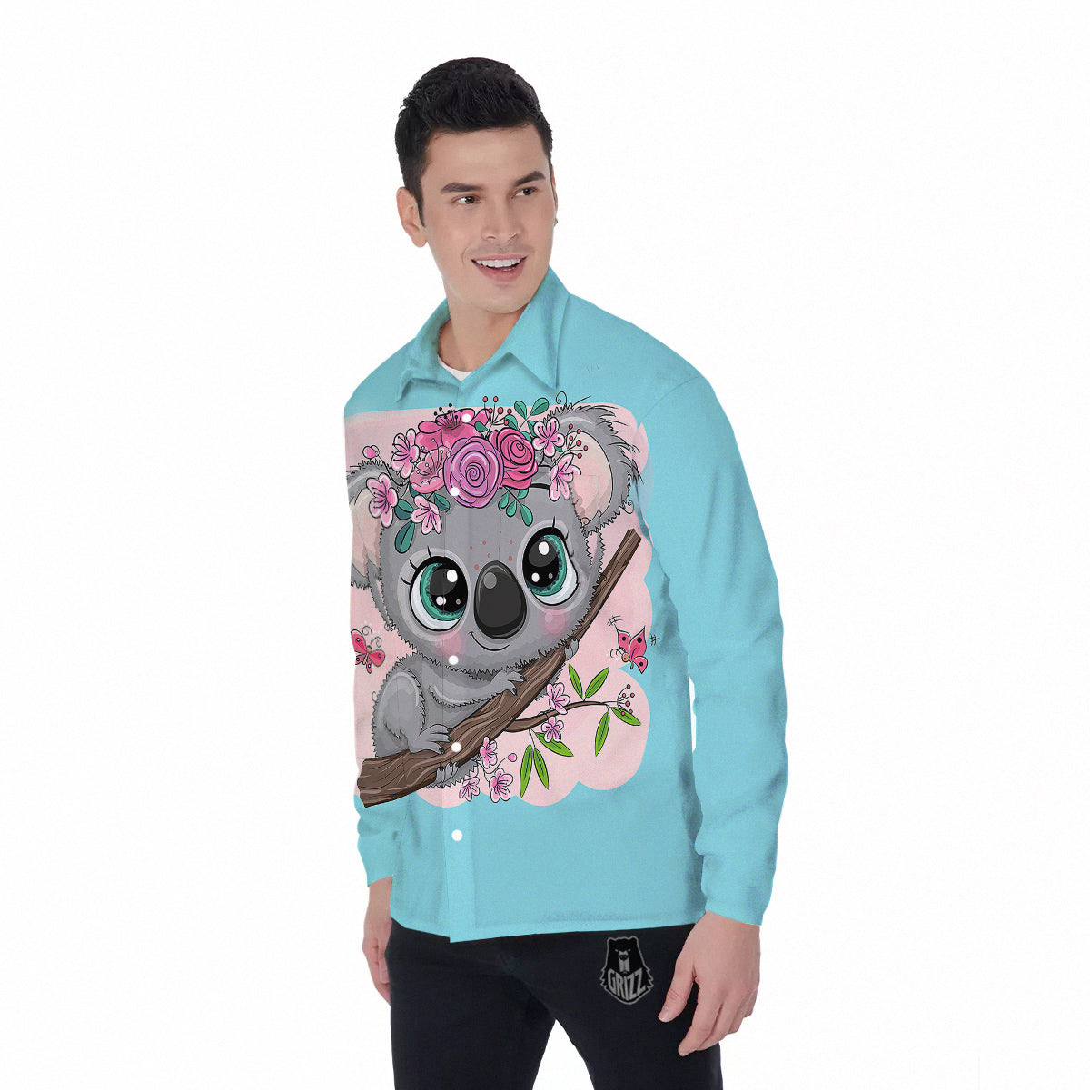 Koala Cute Print Men's Long Sleeve Shirts-grizzshop