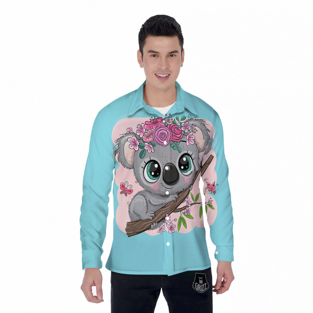 Koala Cute Print Men's Long Sleeve Shirts-grizzshop