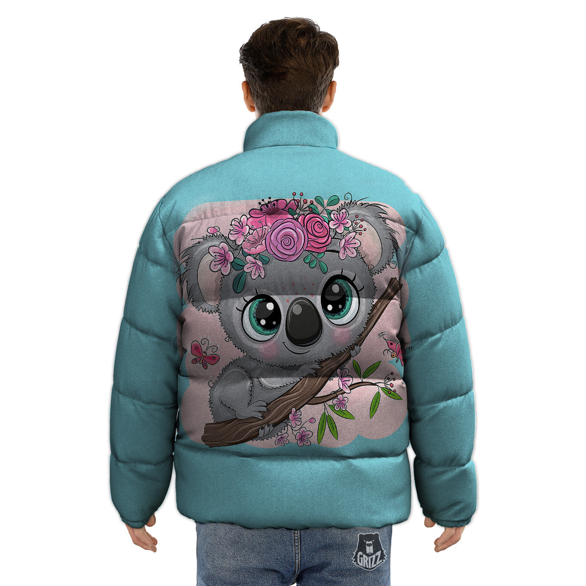 Koala Cute Print Puffer Jacket-grizzshop