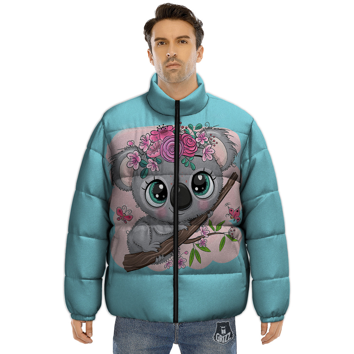 Koala Cute Print Puffer Jacket-grizzshop