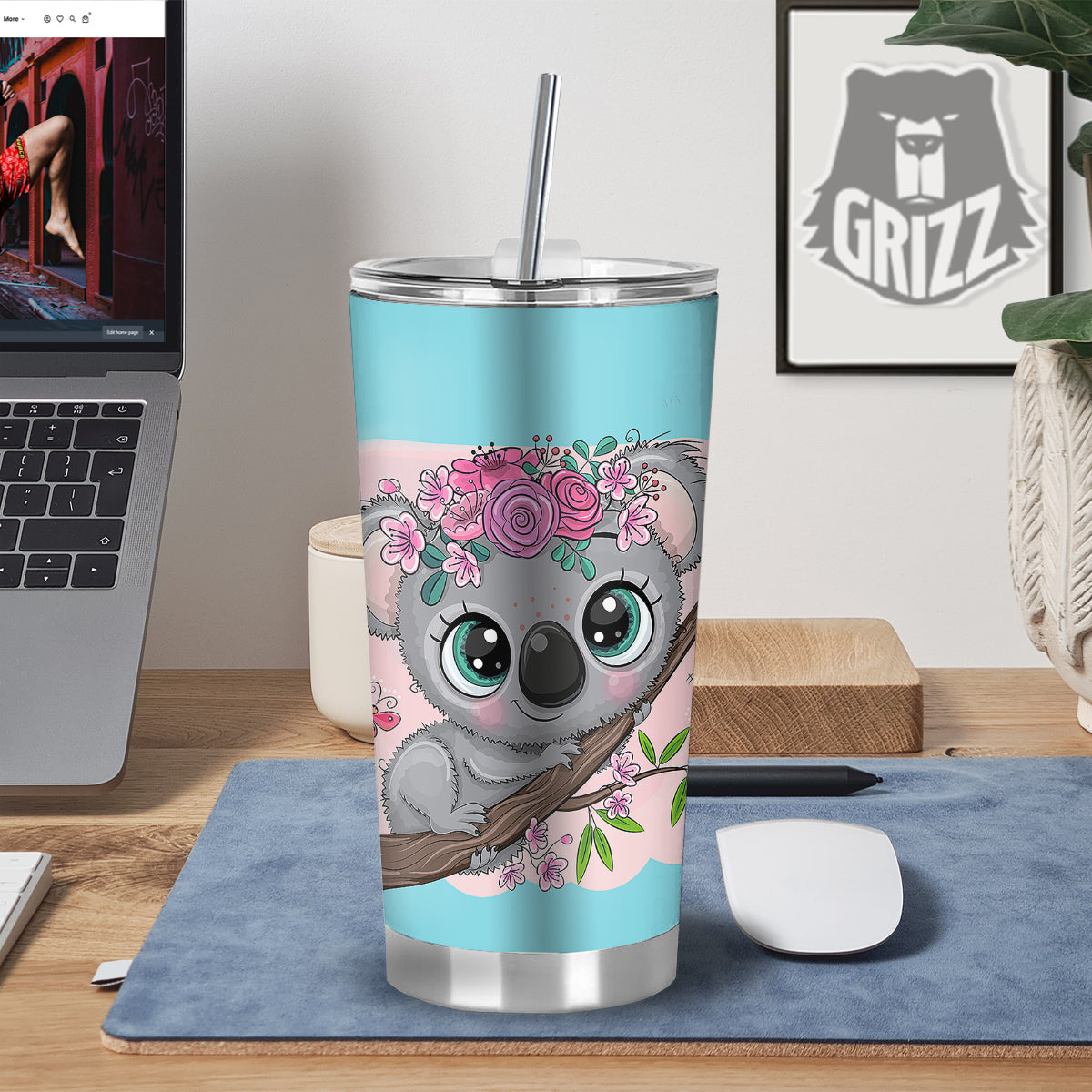 Koala Cute Print Tumbler-grizzshop
