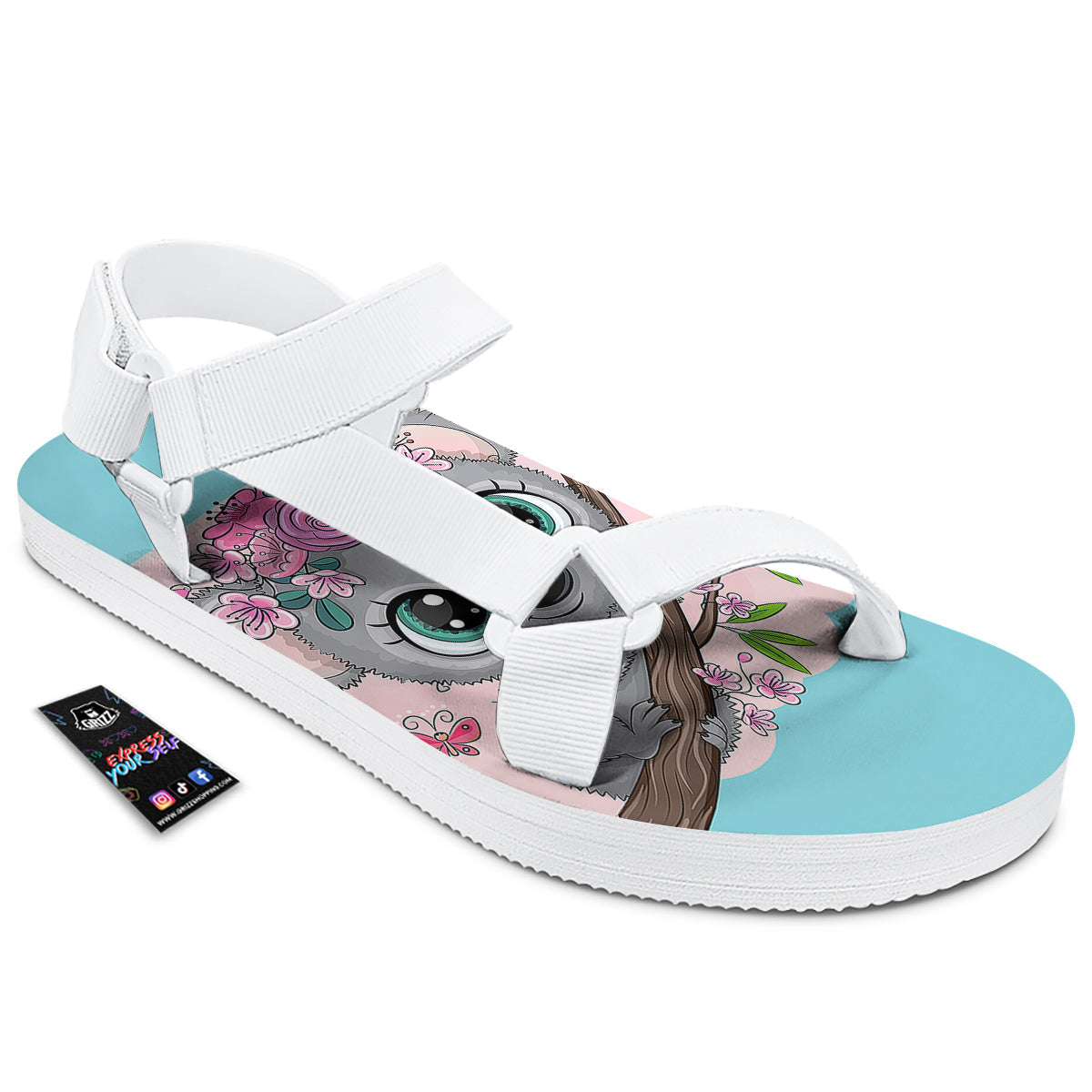 Koala Cute Print White Open Toe Sandals-grizzshop