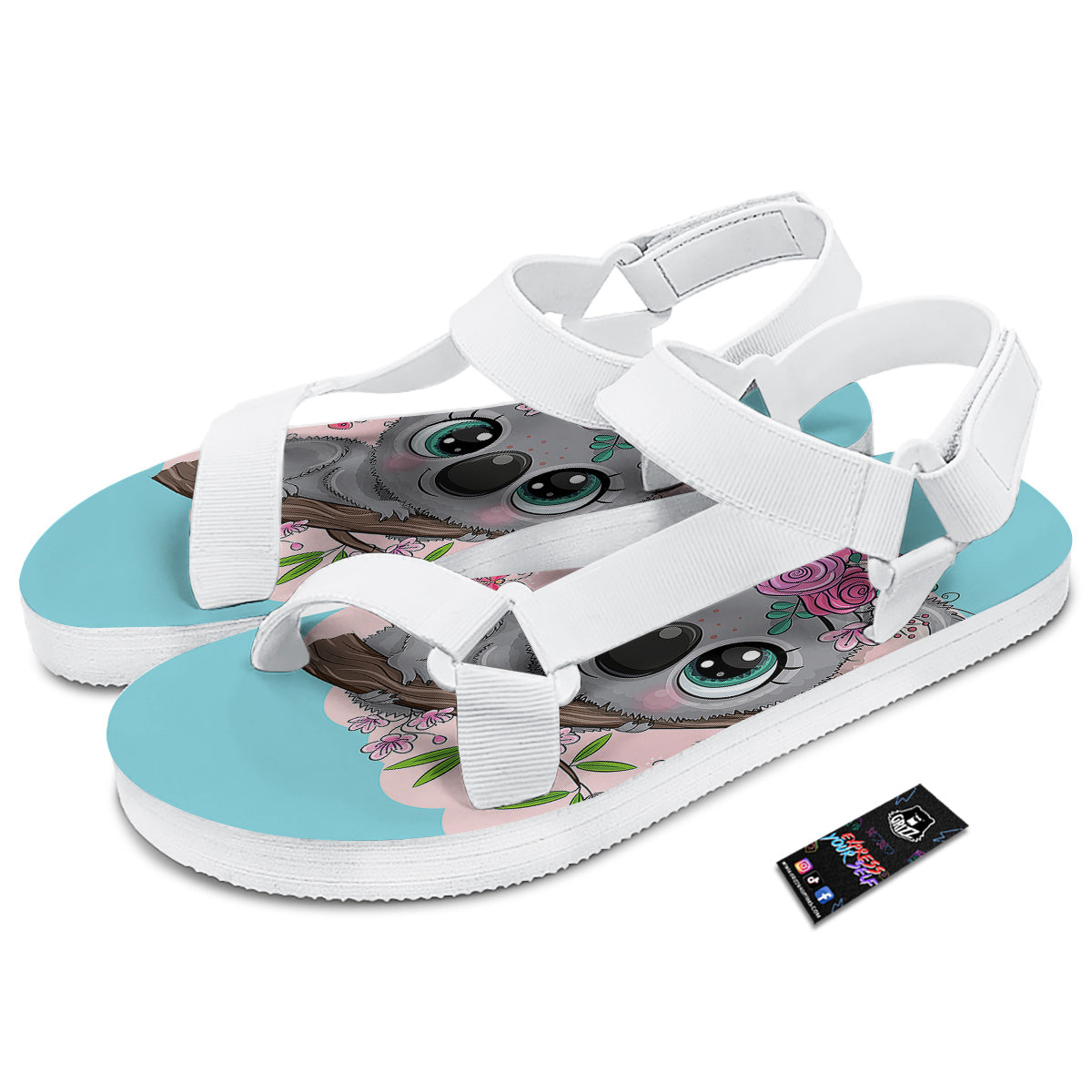 Koala Cute Print White Open Toe Sandals-grizzshop