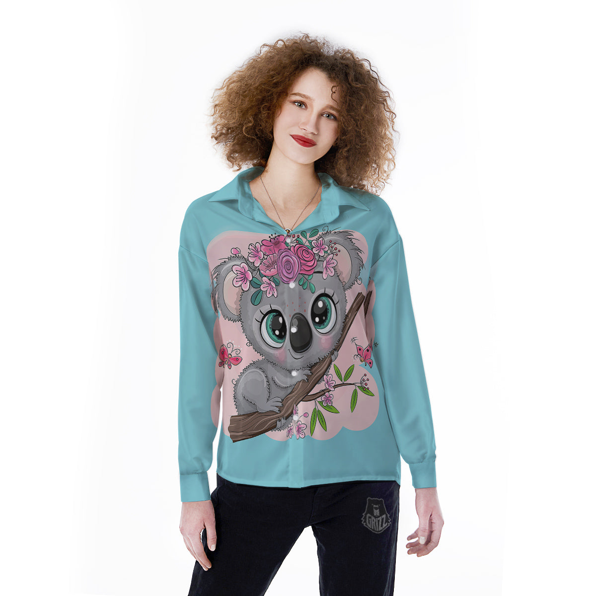 Koala Cute Print Women's Long Sleeve Shirts-grizzshop
