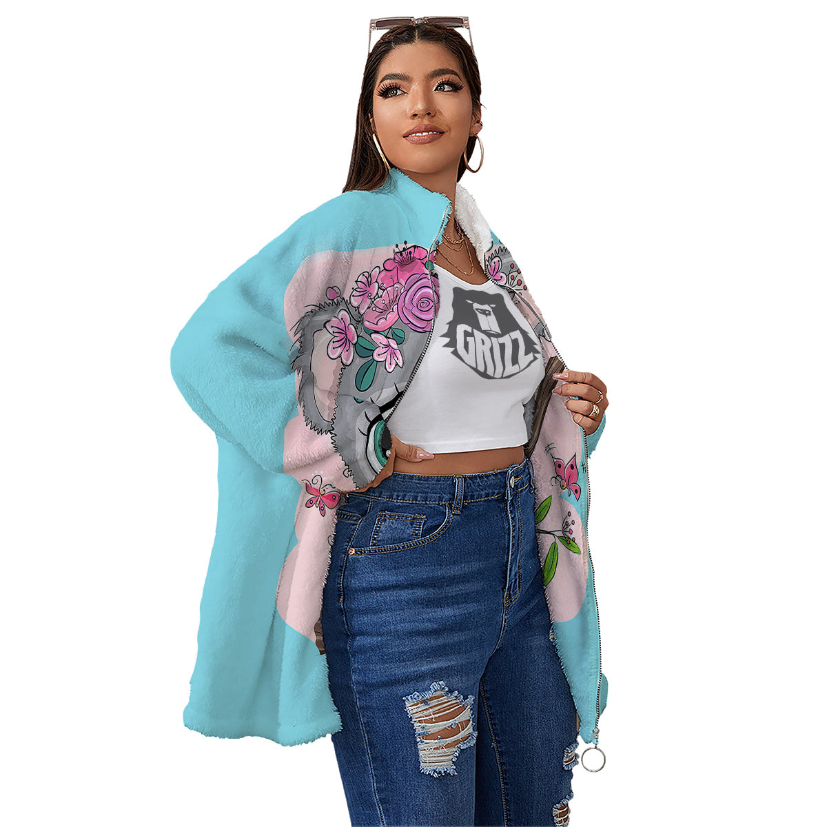 Koala Cute Print Women's Sherpa Jacket-grizzshop
