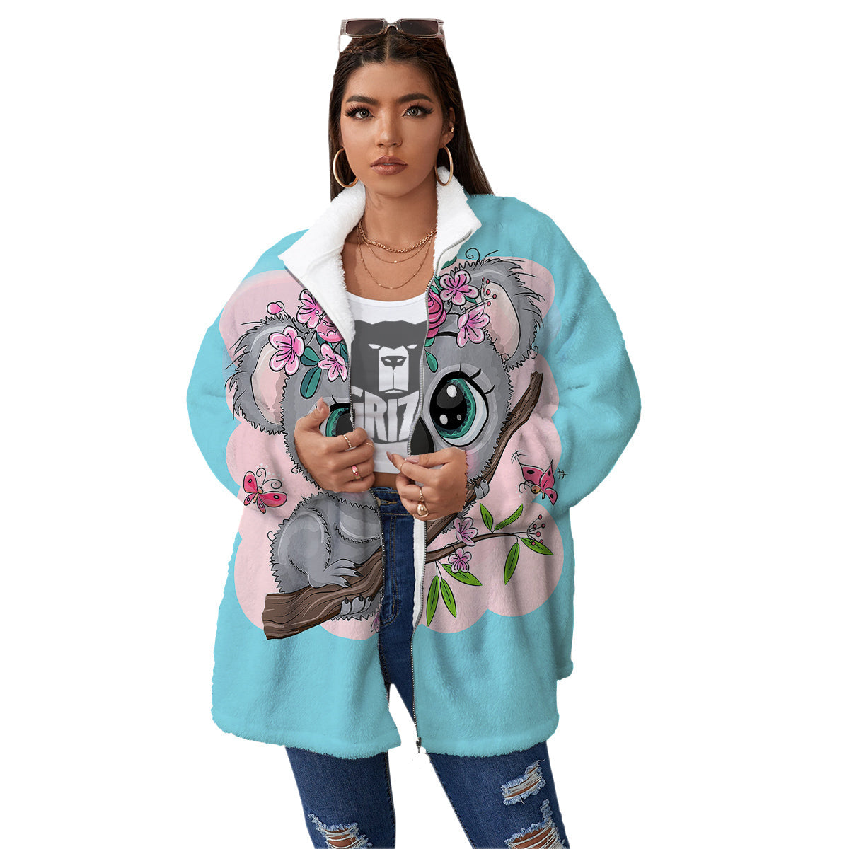Koala Cute Print Women's Sherpa Jacket-grizzshop