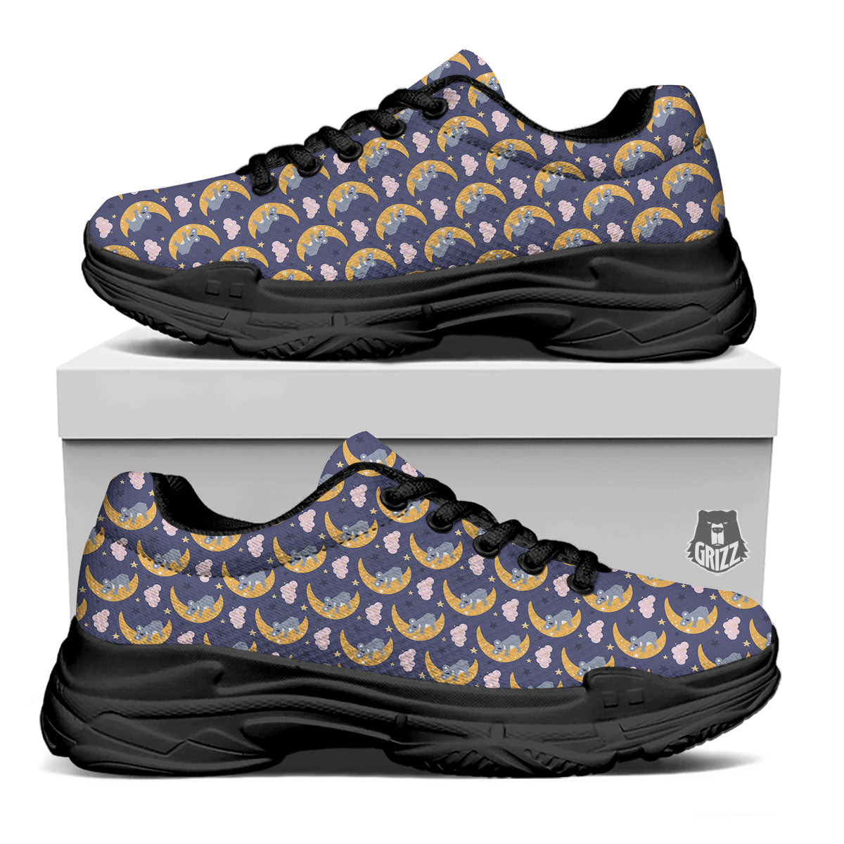 Koala Good Night Print Pattern Black Chunky Shoes-grizzshop