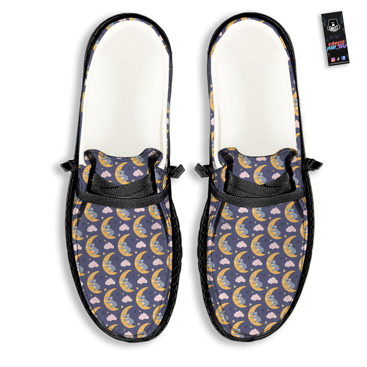 Koala Good Night Print Pattern Black Loafers-grizzshop