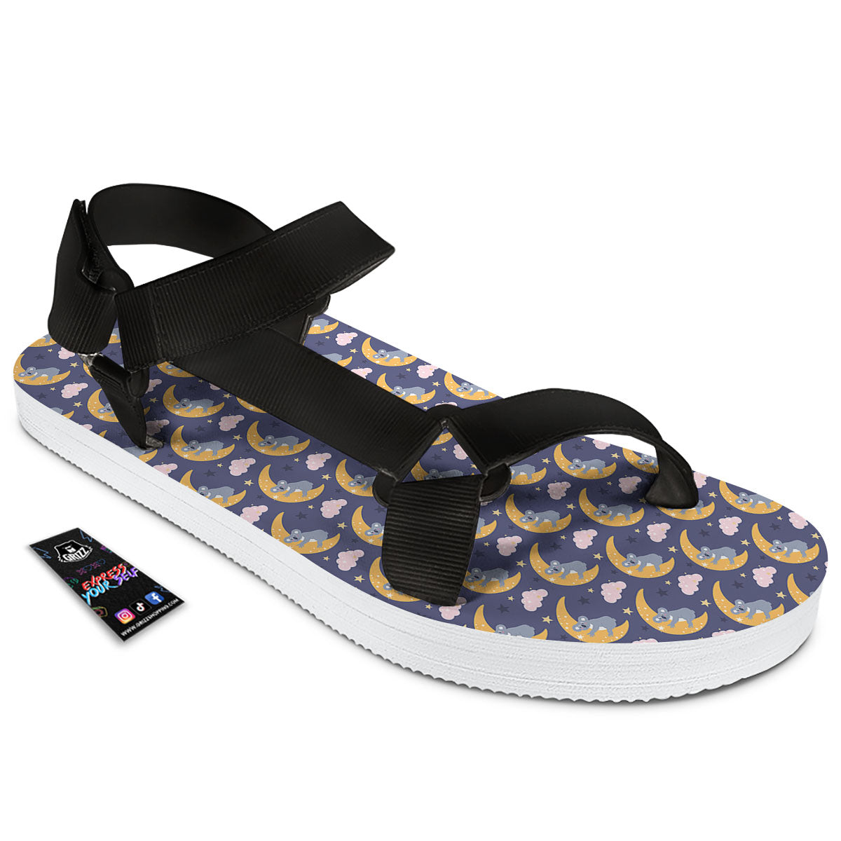 Koala Good Night Print Pattern Black Open Toe Sandals-grizzshop
