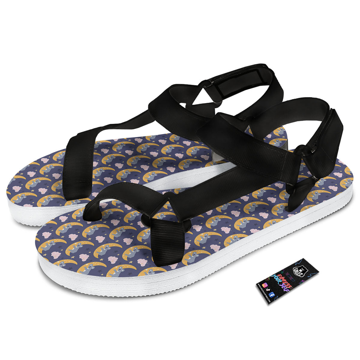 Koala Good Night Print Pattern Black Open Toe Sandals-grizzshop