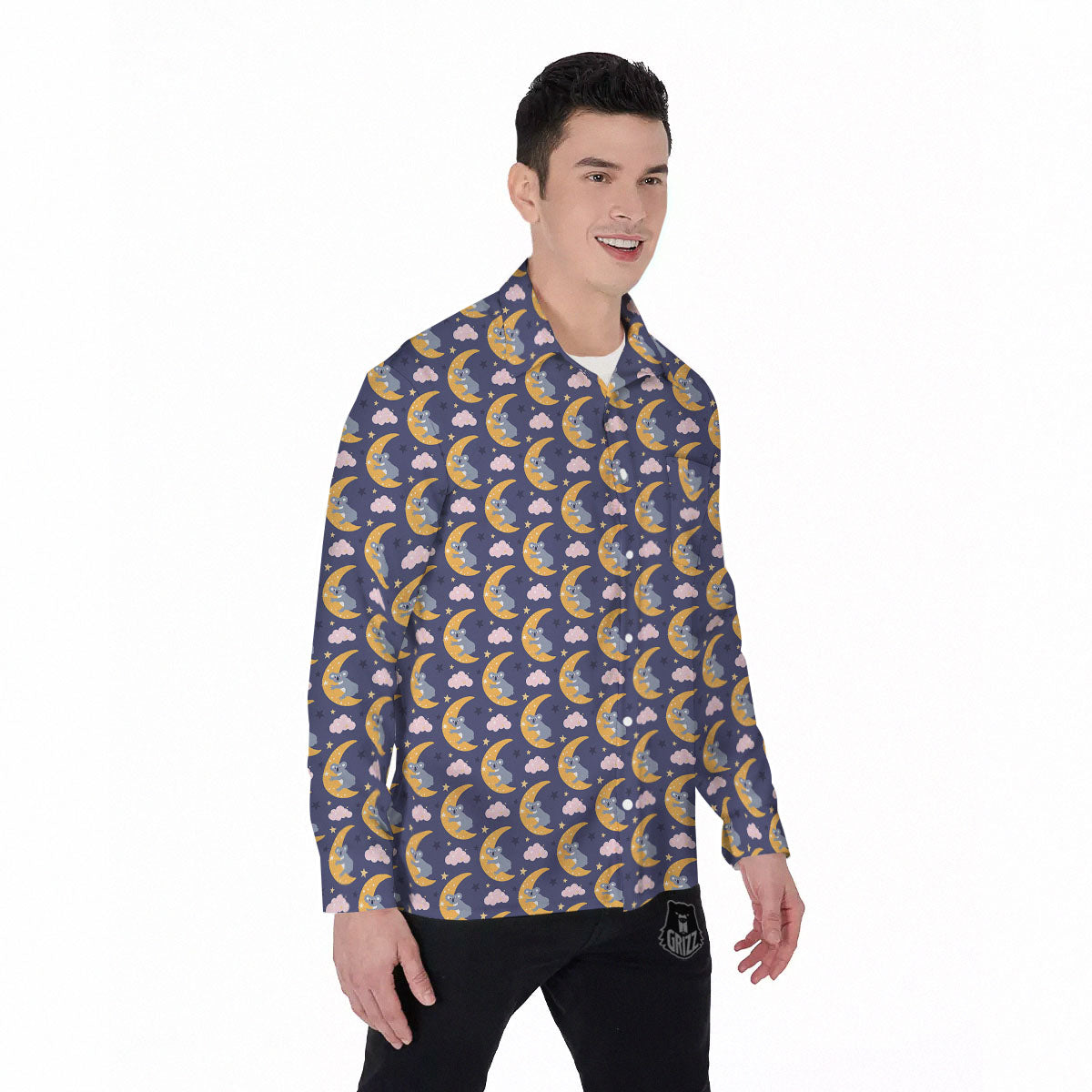 Koala Good Night Print Pattern Men's Long Sleeve Shirts-grizzshop