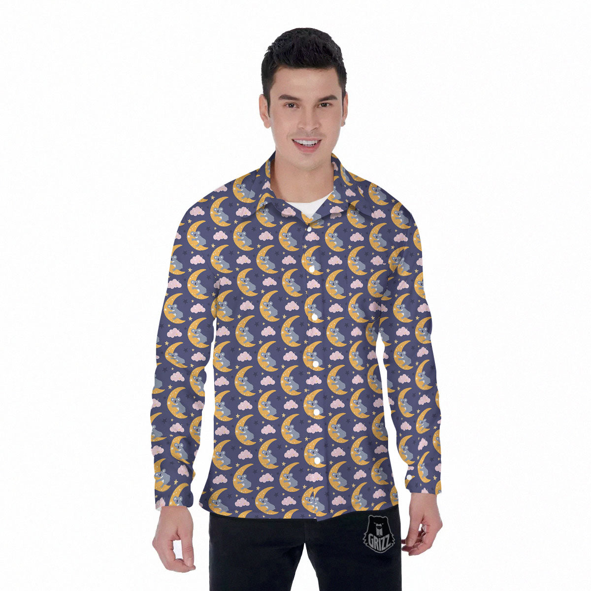 Koala Good Night Print Pattern Men's Long Sleeve Shirts-grizzshop