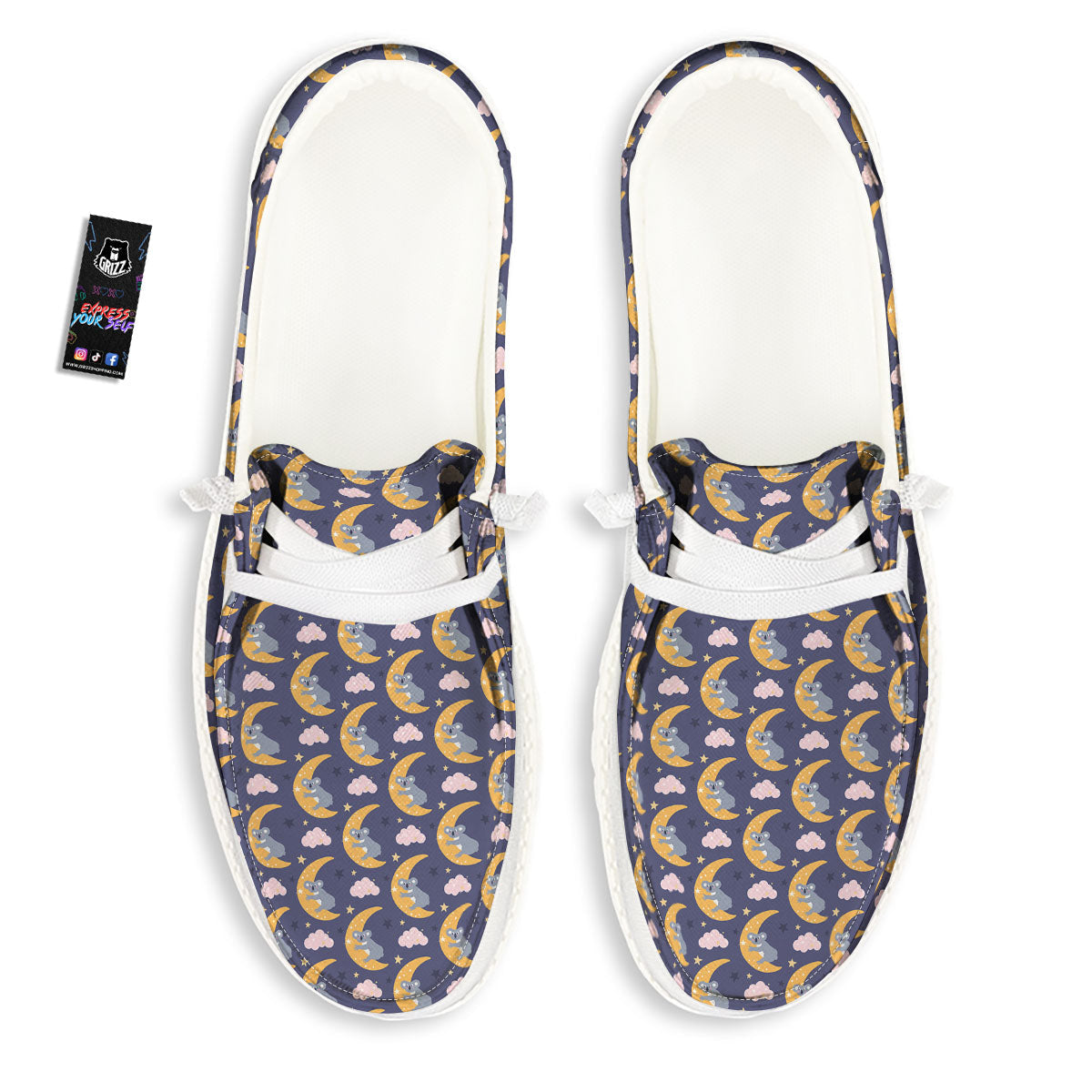 Koala Good Night Print Pattern White Loafers-grizzshop