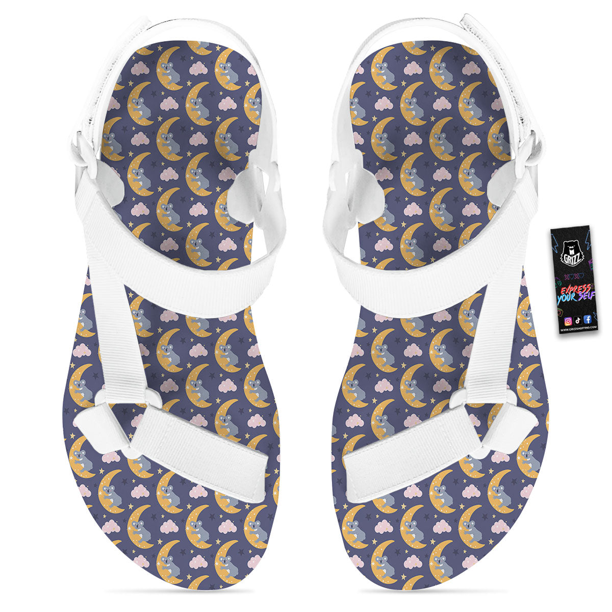 Koala Good Night Print Pattern White Open Toe Sandals-grizzshop
