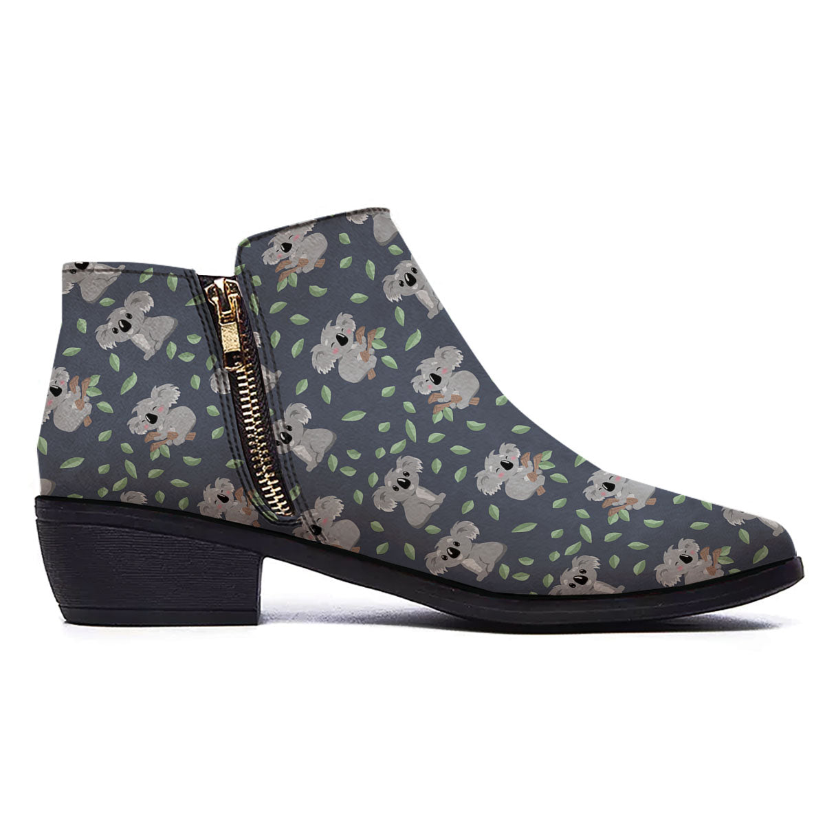 Koala Grey Print Pattern Ankle Boots-grizzshop