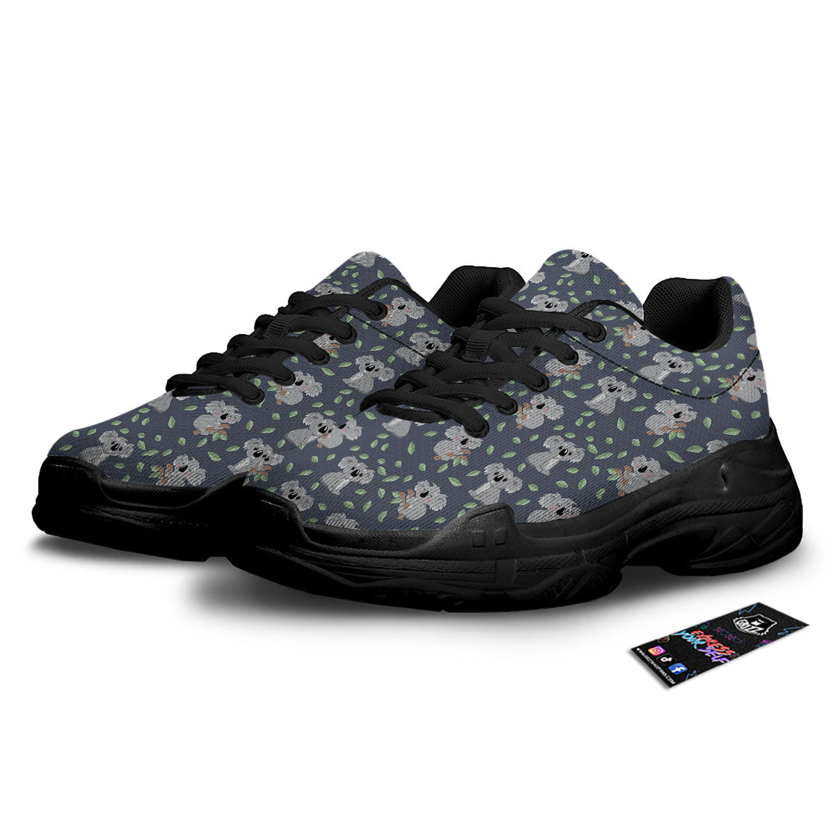 Koala Grey Print Pattern Black Chunky Shoes-grizzshop