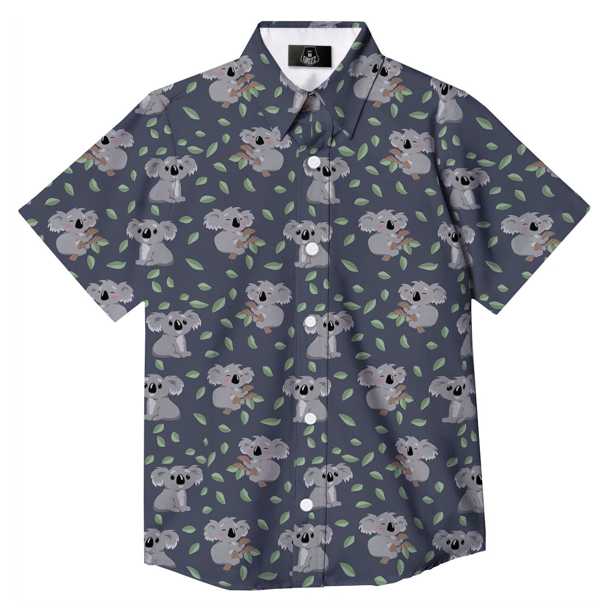 Koala Grey Print Pattern Button Up Shirt-grizzshop
