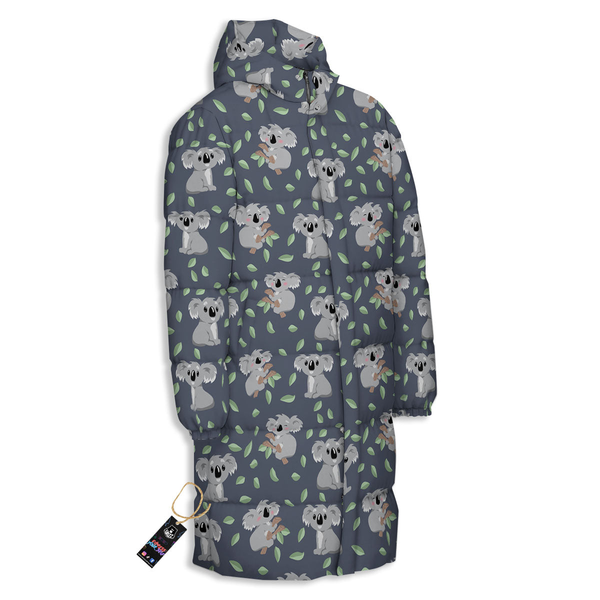 Koala Grey Print Pattern Long Down Jacket-grizzshop