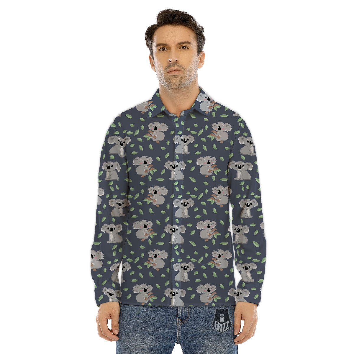 Koala Grey Print Pattern Men's Dress Shirts-grizzshop
