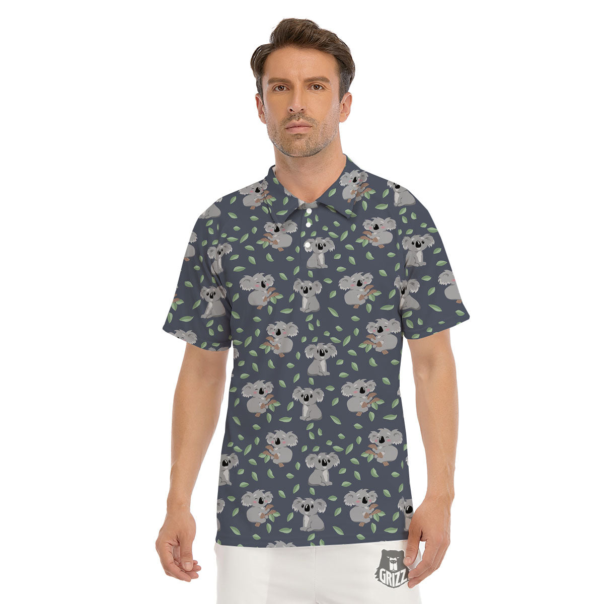 Koala Grey Print Pattern Men's Golf Shirts-grizzshop