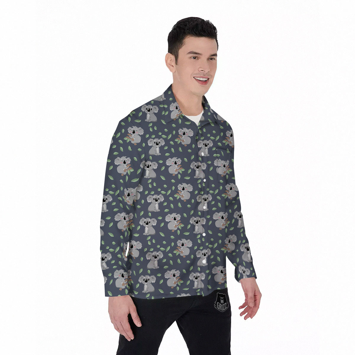 Koala Grey Print Pattern Men's Long Sleeve Shirts-grizzshop