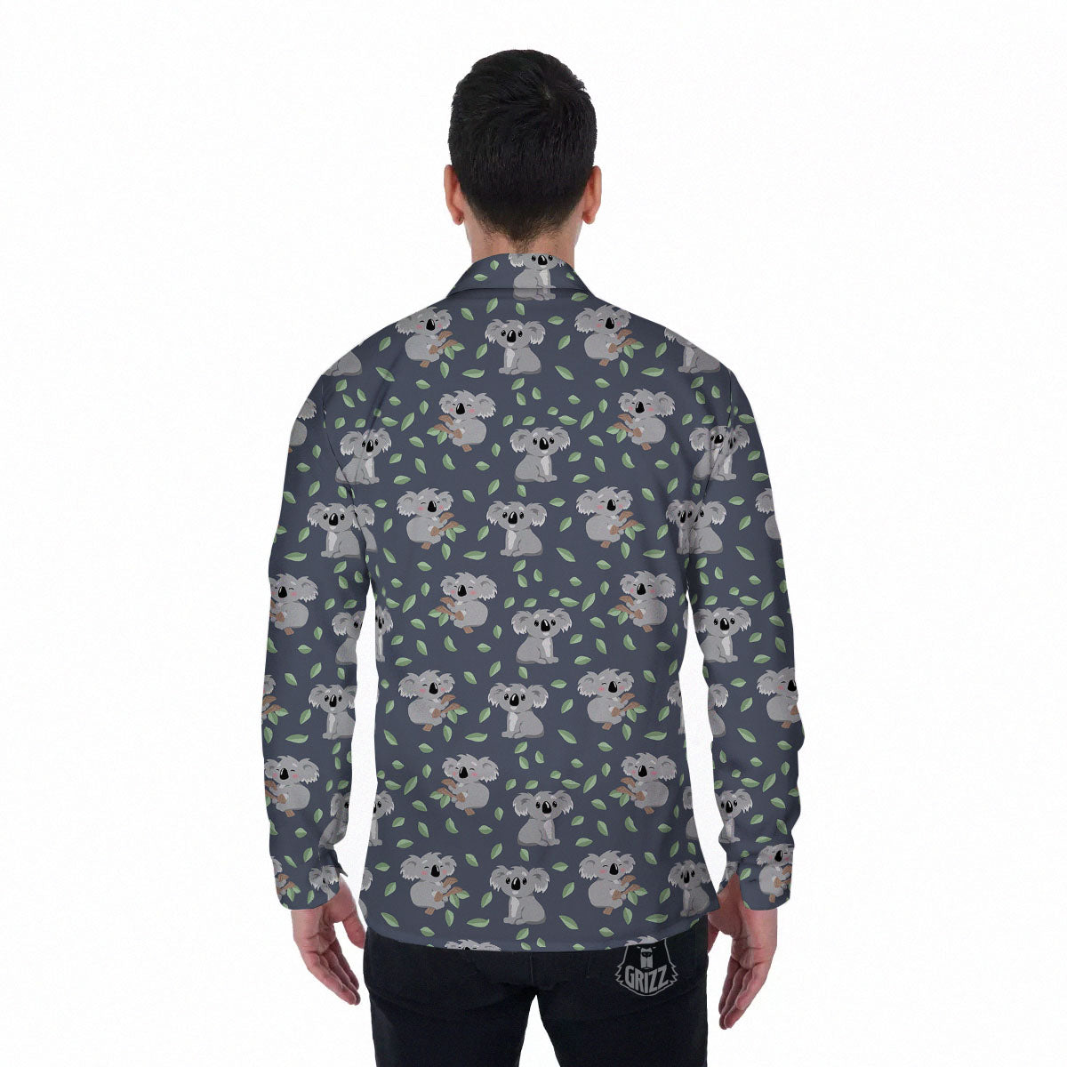 Koala Grey Print Pattern Men's Long Sleeve Shirts-grizzshop