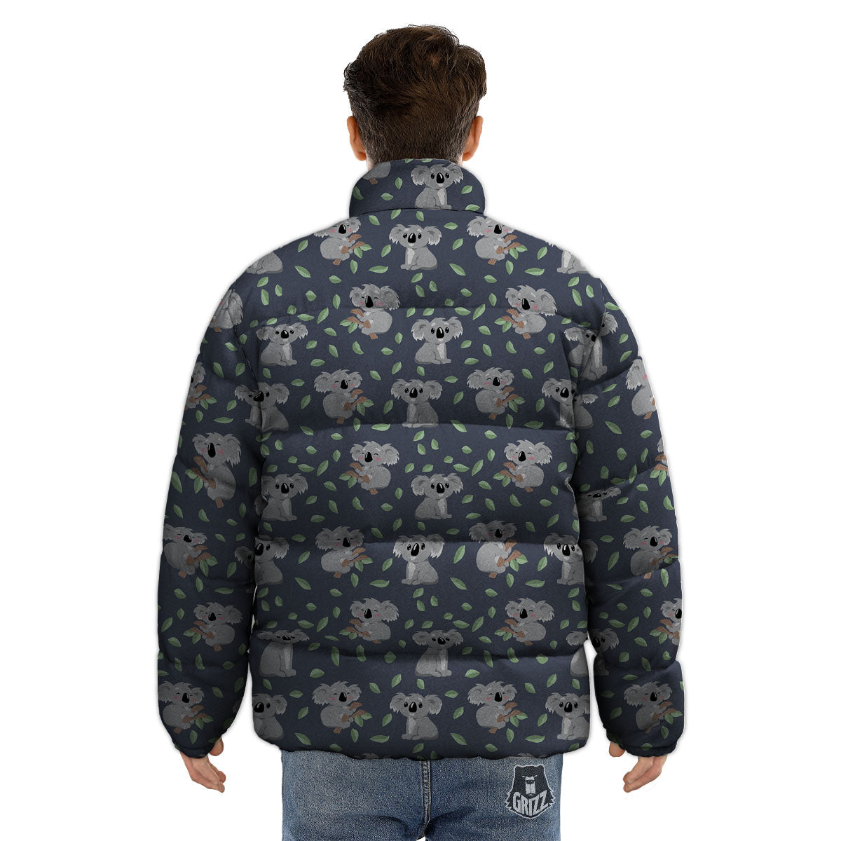Koala Grey Print Pattern Puffer Jacket-grizzshop