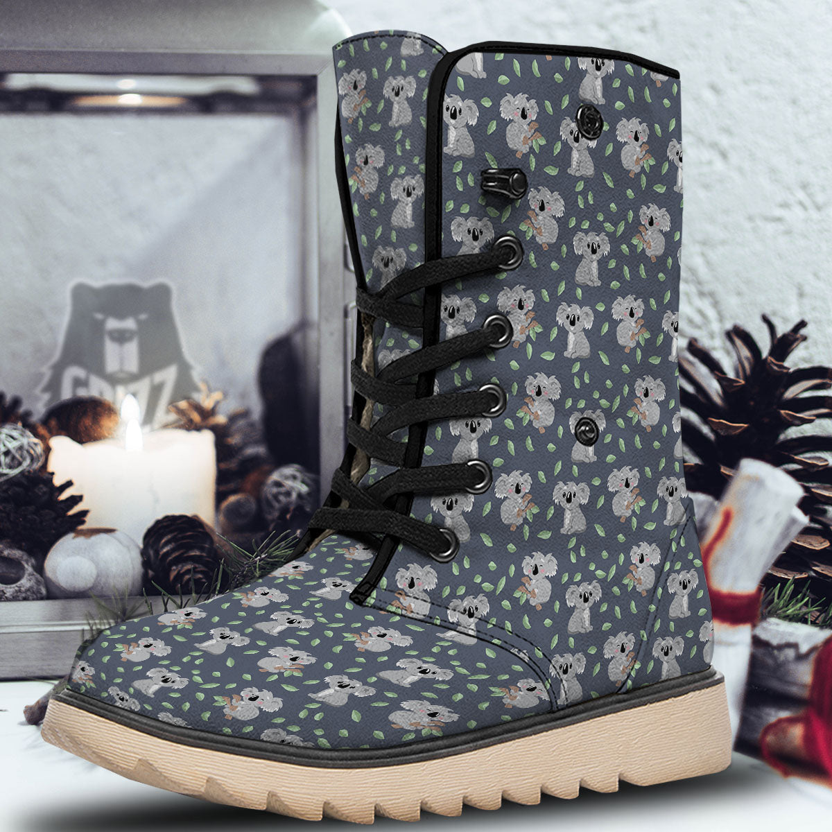 Koala Grey Print Pattern Snow Boots-grizzshop