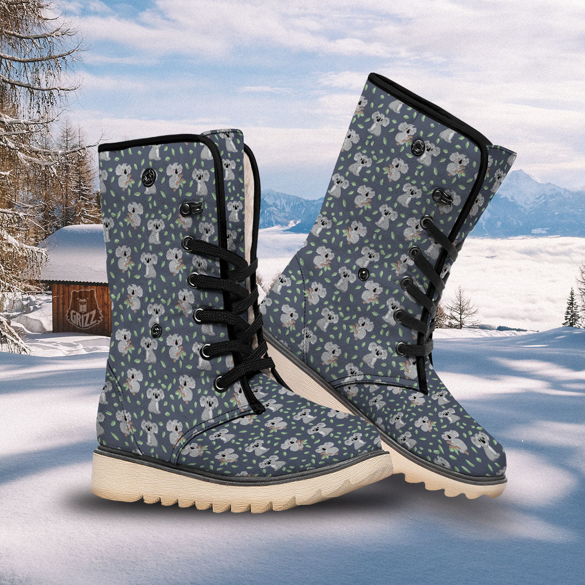 Koala Grey Print Pattern Snow Boots-grizzshop