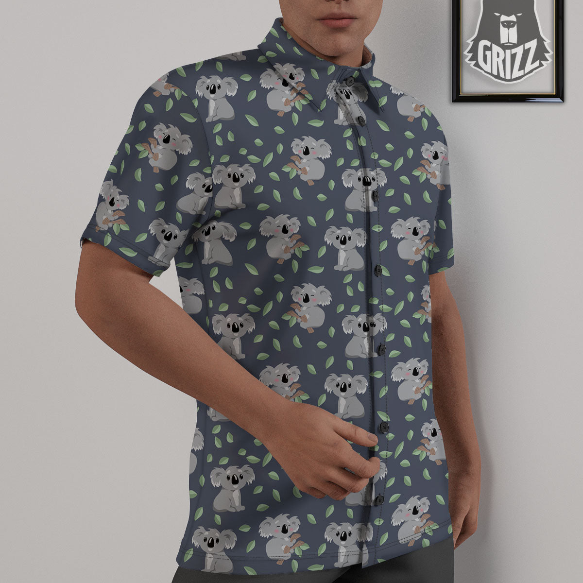 Koala Grey Print Pattern Untucked Shirts-grizzshop