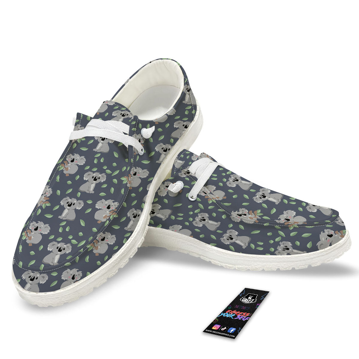 Koala Grey Print Pattern White Loafers-grizzshop