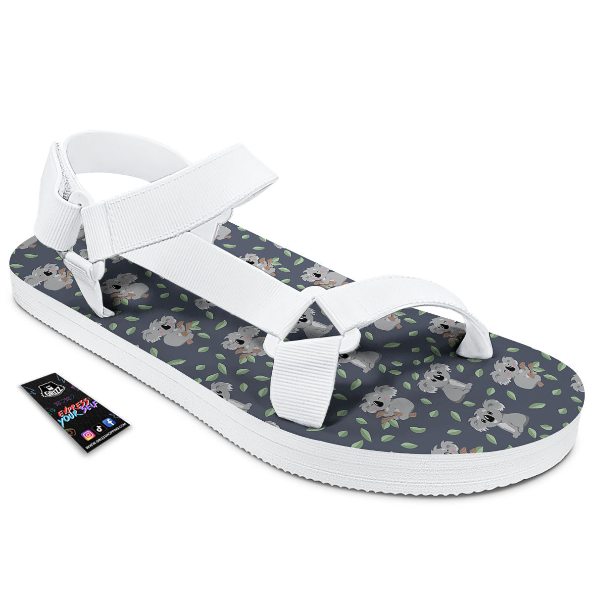 Koala Grey Print Pattern White Open Toe Sandals-grizzshop