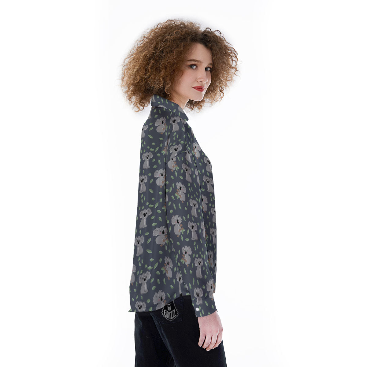 Koala Grey Print Pattern Women's Long Sleeve Shirts-grizzshop