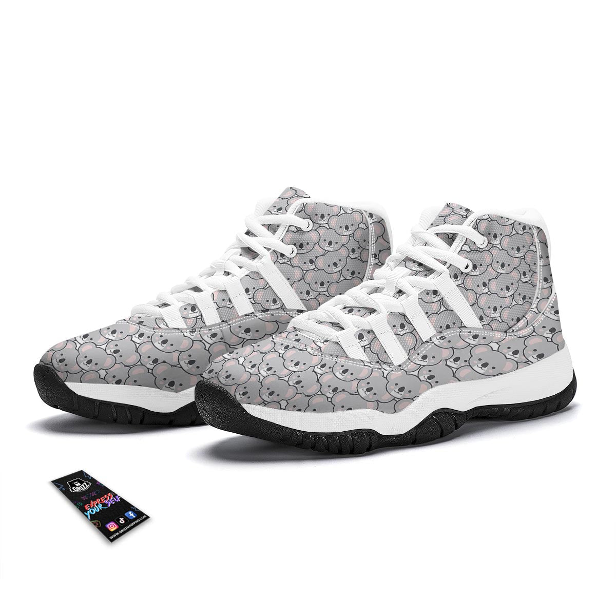 Koala Pattern Print White Bball Shoes-grizzshop