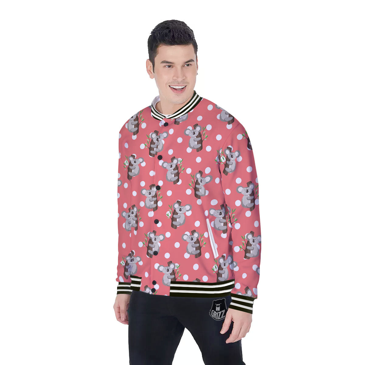 Koala Polka Dot Print Pattern Baseball Jacket-grizzshop