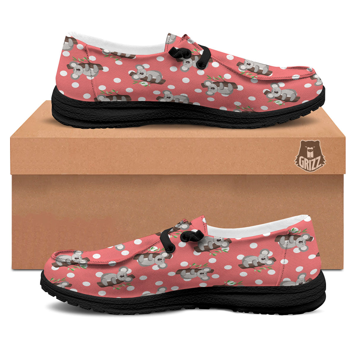 Koala Polka Dot Print Pattern Black Loafers-grizzshop